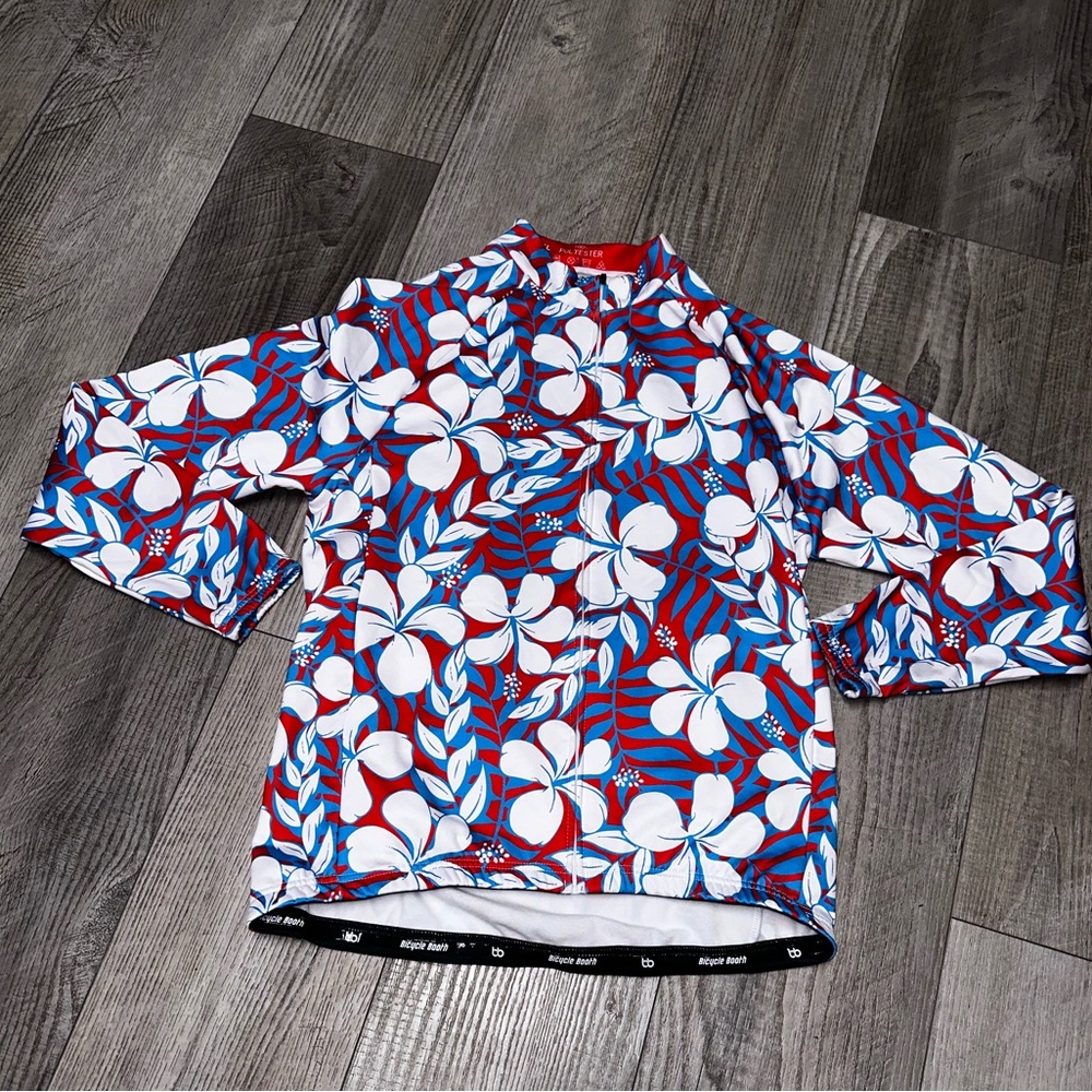 Bicycle Booth Hawaiian floral cycling bike jersey long sleeve pink blue white XL